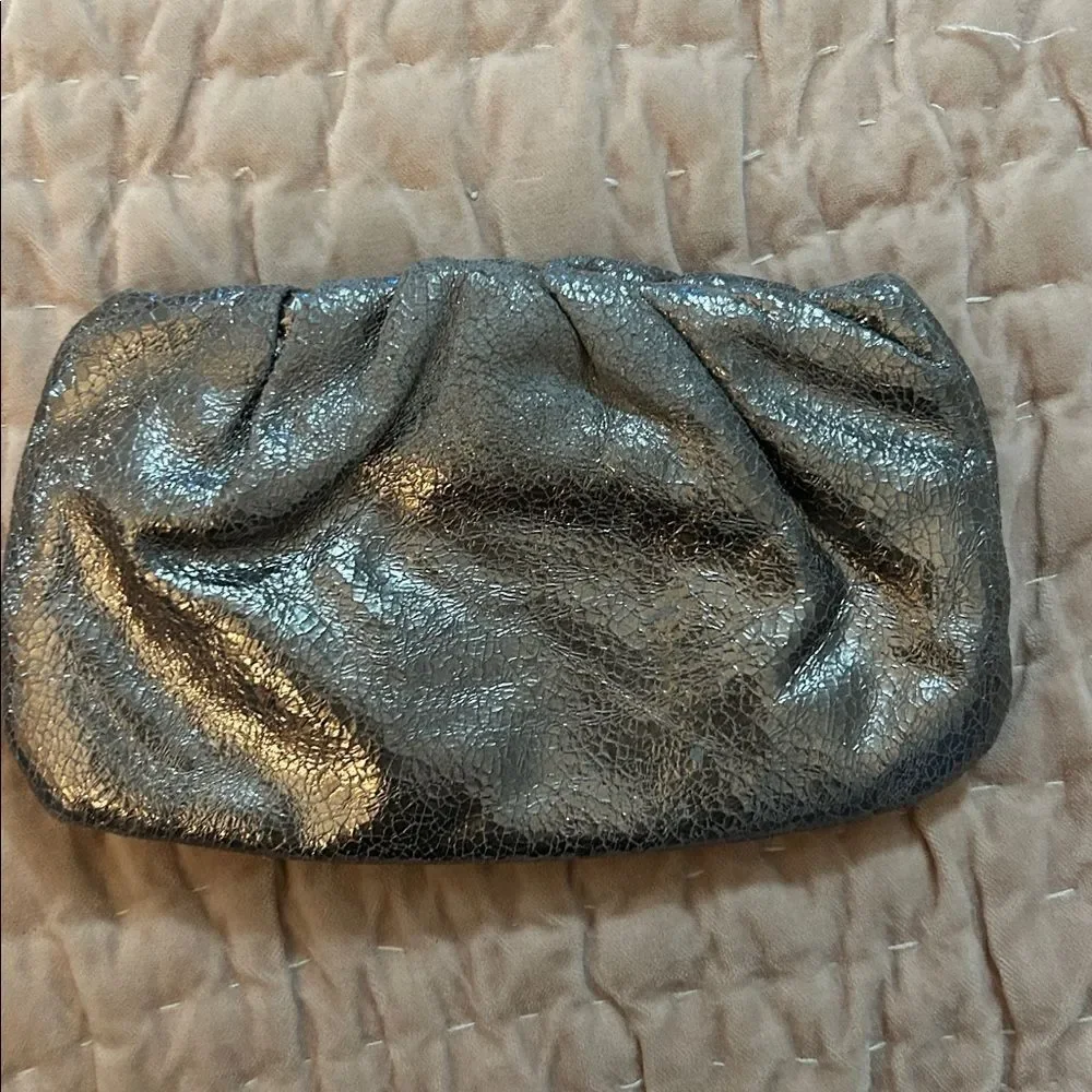 Minx leather metallic Silver Clutch Bag
